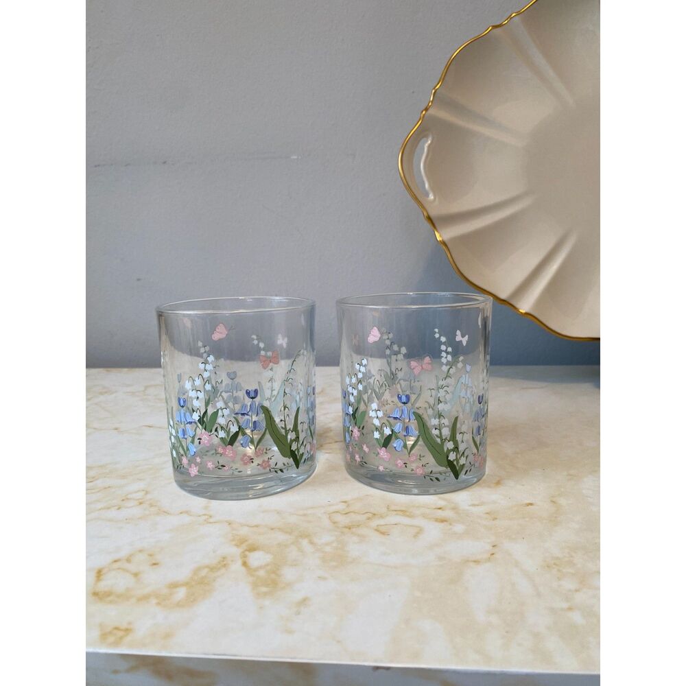Cottagecore Garden buttercups, flowers drinkware set of 2